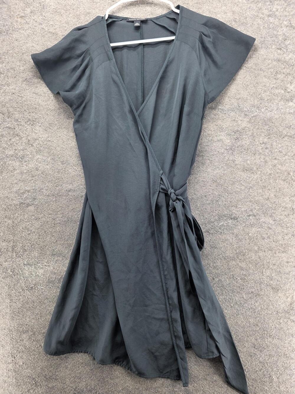 Banana Republic Dress Womens 6 Gray Wrap Short Sleeve 100% Triacetate Midi Tie